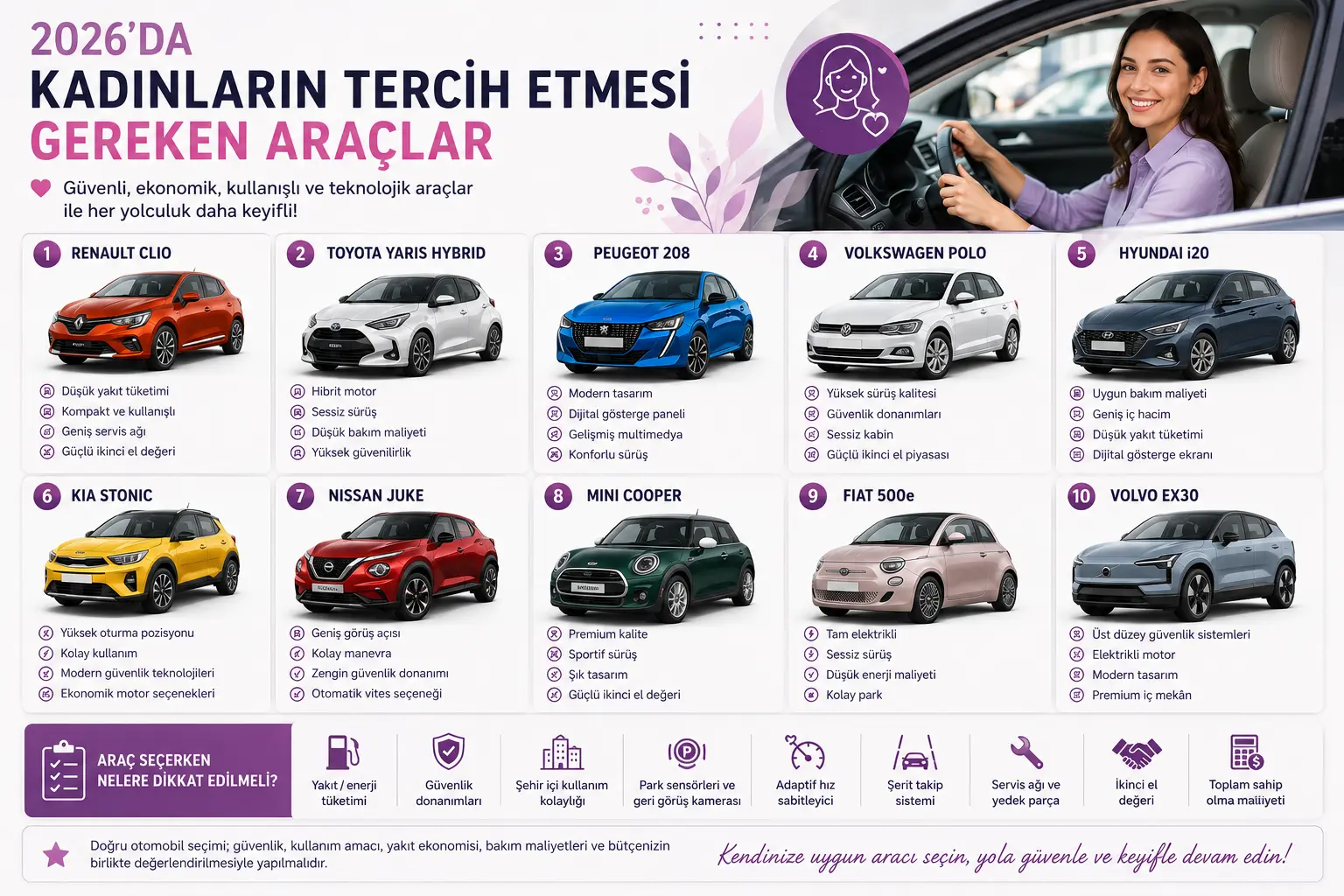2026'da Kadınların Tercih Etmesi Gereken Otomobiller