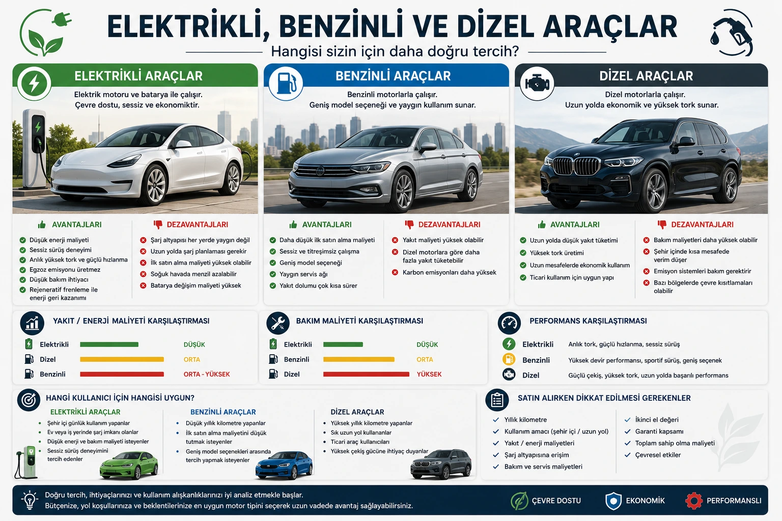 Elektrikli, Benzinli ve Dizel Araçlar: Hangisi Sizin İçin Daha Doğru Tercih?